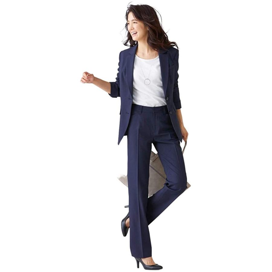 Nissen ニッセン オフィススーツ パンツスーツ 上下 セット 洗える ストレッチ ロング丈 レディース 大きいサイズ ネイビーストライプ ボディースーツ Www Geminicorp Be