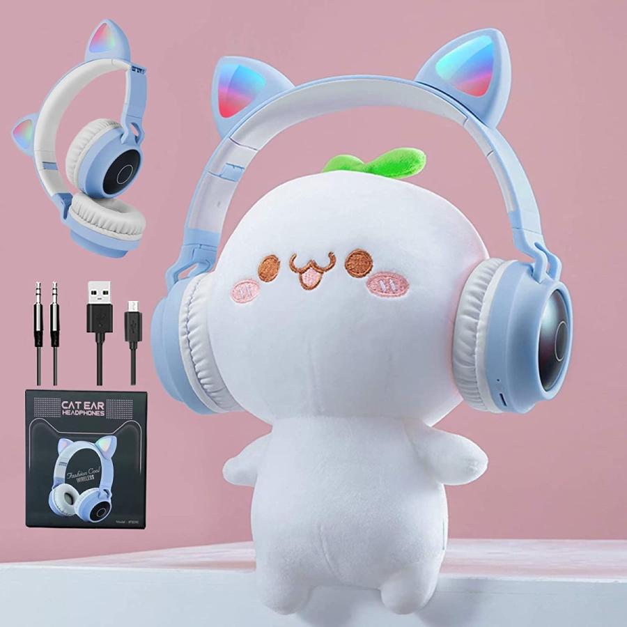 今ダケ送料無料 Haiteku 最新型ヘッドセットブルートゥースイヤホン猫の耳が光る可愛い女性用ワイヤレススポーツステレオヘッドセット 猫耳ヘッドホン  5.0 LED scrignoimmobiliare.it