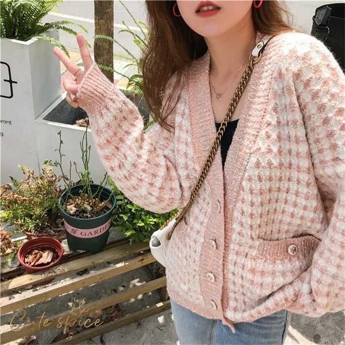 ニットカーディガン カーディガン 羽織 セーター レディース Vネック トップス グレンチェック カジュアル 体型カバー 重ね着 おしゃれ 秋 冬 ゆったり 厚手 Ccxt Ba 044 Cute Spice 通販 Yahoo ショッピング