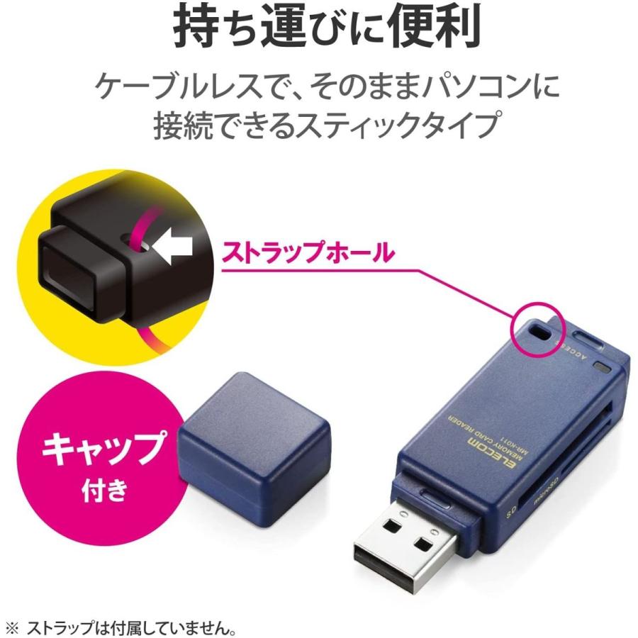 税込 エレコム カードリーダー Usb2 0 2倍速転送 スティックタイプ ストラップホール付 ブルー Mr K011bu Www Tonna Com