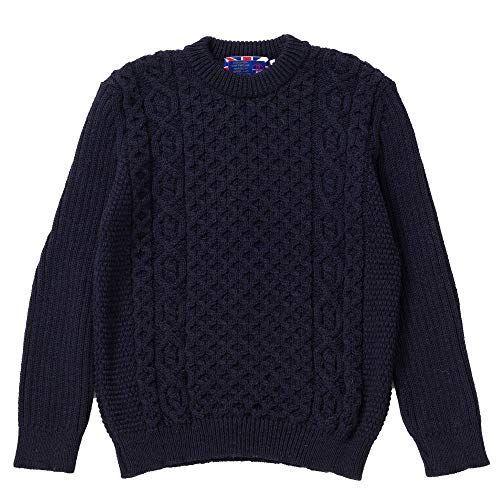 優先配送 ジェイエムクーパー 英国製 フィッシャーマンズ ネイビー M 秋冬 男性 ニット メンズ クルーネック セーター トップス