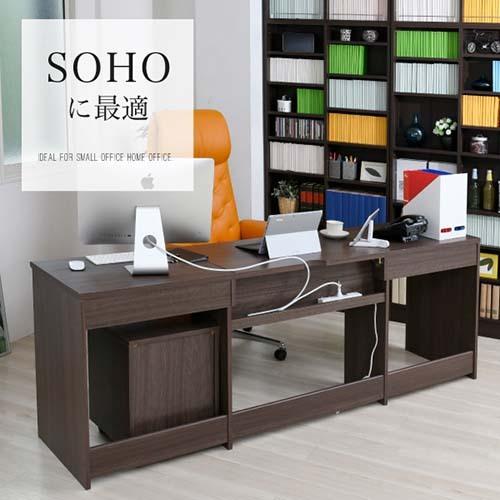 代引不可】JKプラン オフィスデスク ワイドデスク 190 cm 奥行 50 FWD-WIDESET-190BR ブラウン 家具 【仕上】 お客様組立