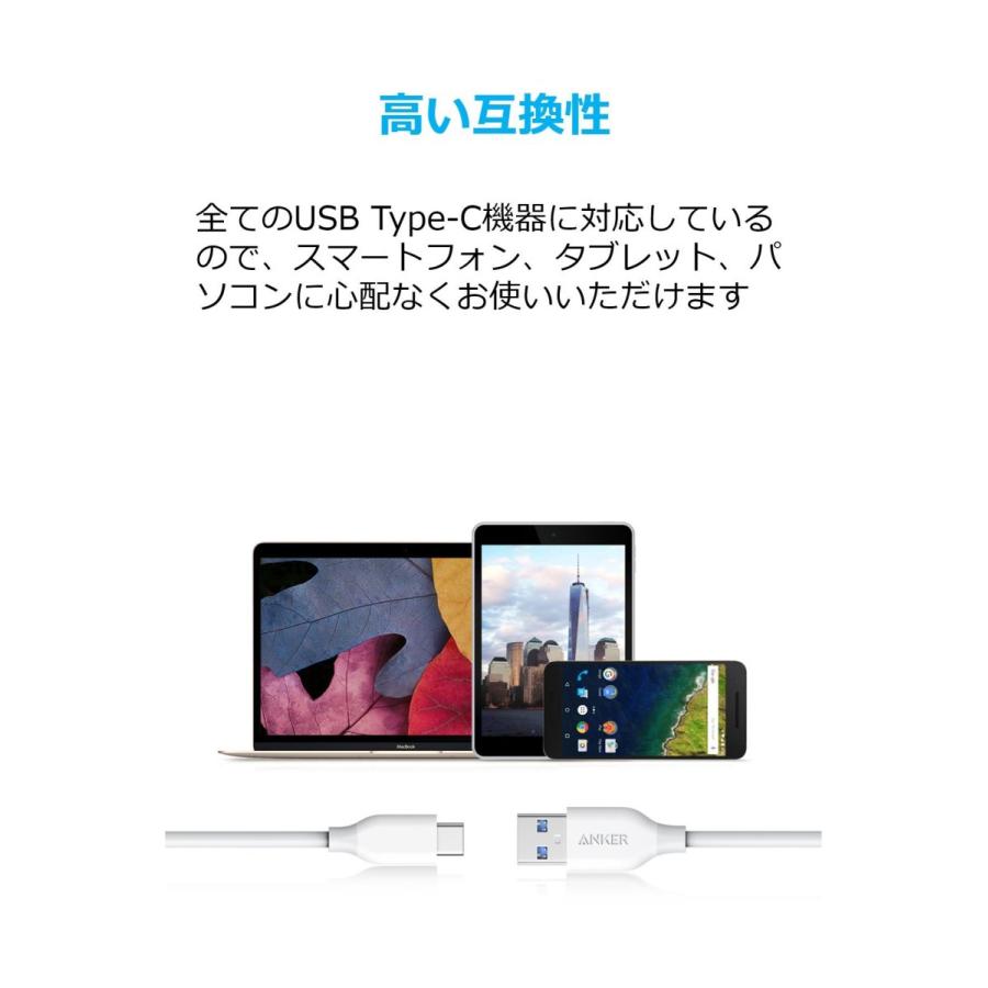 Anker USB Type C ケーブル PowerLine USB-C & USB-A 3.0 ケーブル USB-C機器対応 テレワーク リモート 在宅勤務 0.9m ホワイト | Anker | 03