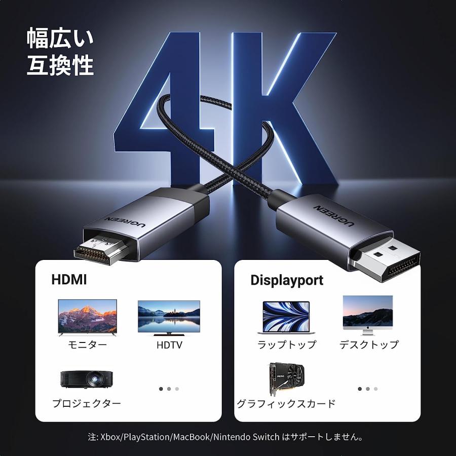 UGREEN DisplayPort HDMI 変換ケーブル 4K@60Hz 2K@144Hz （逆方向に非対応）｜cuttingedgemss｜06