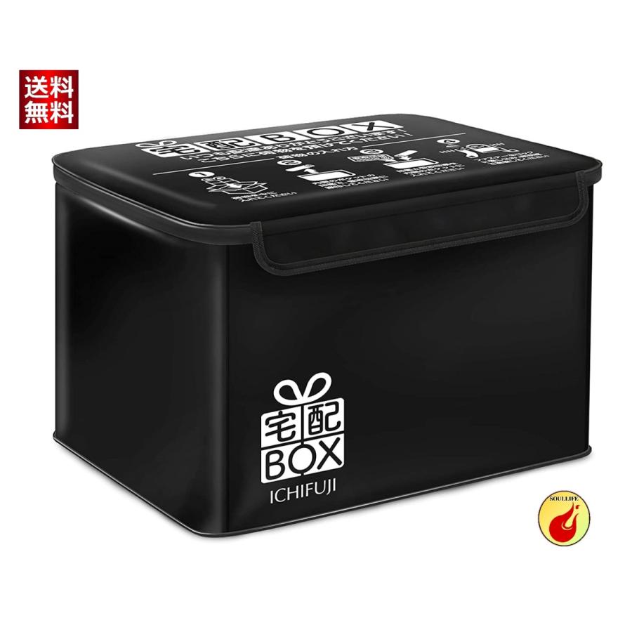 ICHIFUJI 宅配ボックス 折りたたみ 戸建て マンション 個人宅 印鑑ポケット 盗難防止 75リットル (ブラック)