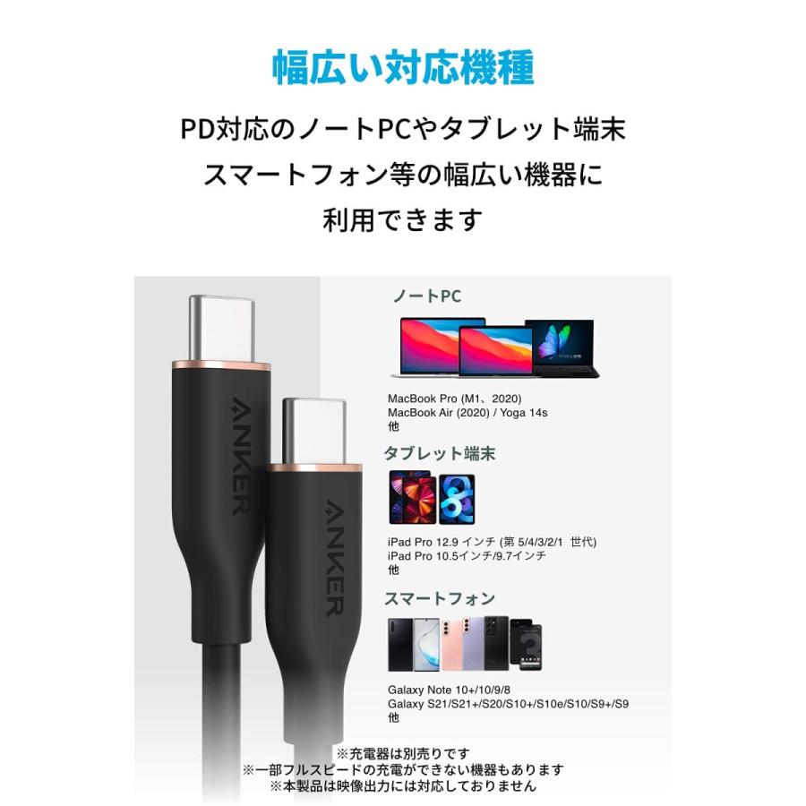 Anker PowerLine III Flow USB-C & USB-C ケーブル Anker絡まないケーブル PD対応 シリコン素材採用100W (1.8m ミッドナイトブラック) | Anker | 06