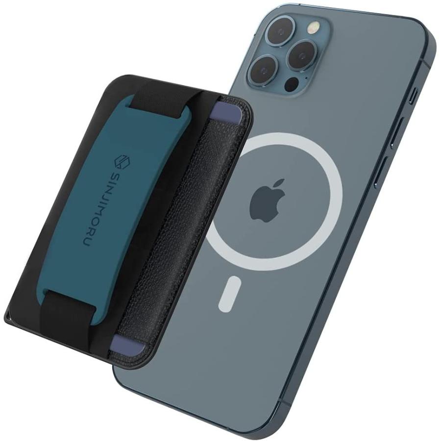 メーカー直売 Sinjimoru Magsafe 対応 スマホスタンド マグネットカード入れ 紛失防止 3in1 カードホルダー Qi充電 M Bgrip ブルー Cisama Sc Gov Br