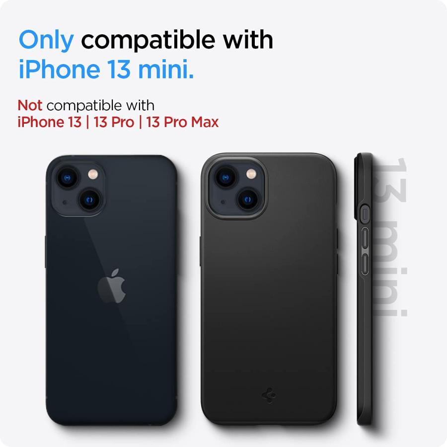 Spigen iPhone13Miniケース 耐衝撃 マット感 米軍MIL規格取得 厚さ1.55mm 2重構造 PC素材 さらさら 超極薄 レンズ保護 シン・フィット ACS03678 (ブラック) | Spigen | 01