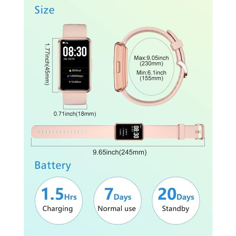 スマートウォッチ 歩数計 活動量計 リストバンド型 1.47インチ縦長の大画面 Bluetooth＆アプリ＆スマホと連携不要 万歩計 距離記録 （ピンク） abB09WRPJTP5