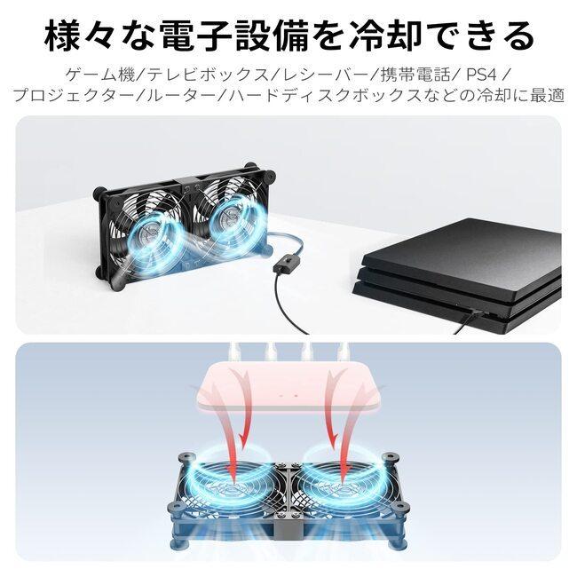 ELUTENG 冷却ファン USBファン 12cm 2連 強力 静音 緩衝パッド 冷却