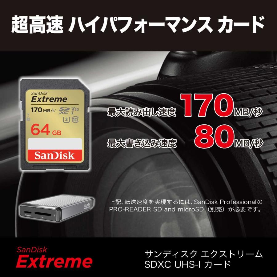 【 サンディスク 正規品 】 SDカード 64GB SDXC Class10 UHS-I U3 V30 SanDisk Extreme SDSDXV2-064G-GHJIN 新パッケージ | SanDisk | 01