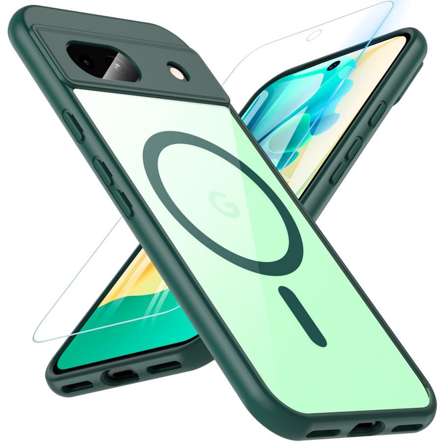 Google Pixel 8a 128GB、フィルム、ケース付き Google Pixel 8a ケース【ガラスフィルム付き・MagSafe対応】 米軍MIL
