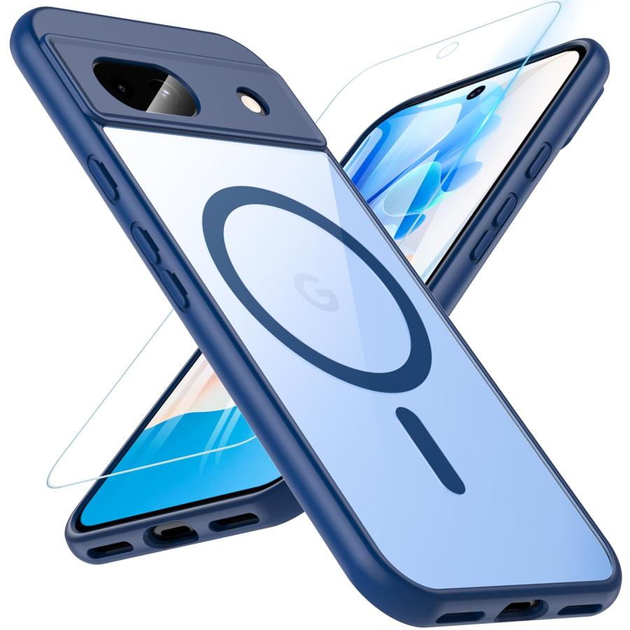 【美品】【フィルム・ケース付き】Google Pixel 8a 青色 本体 Google Pixel 8a ケース【ガラスフィルム付き・MagSafe対応】 米軍MIL