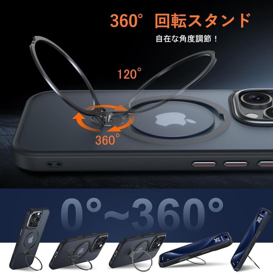 Fadkzyxr iPhone 16 Pro 用 ケース MagSafe対応 リング360°回転