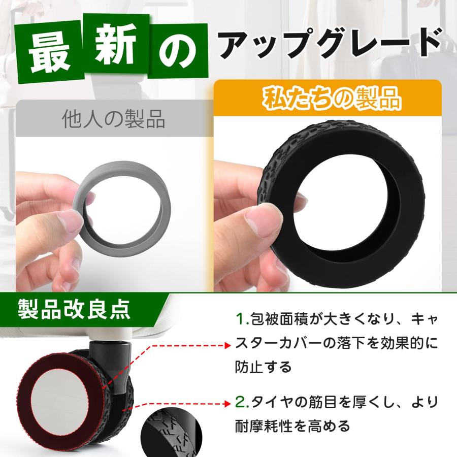 [IUGGAN] キャスターカバー スーツケース タイヤカバー 10個セット(矢印, ブラック, Lサイズ(5.6〜6.0cmの車輪に適合)) |  | 01