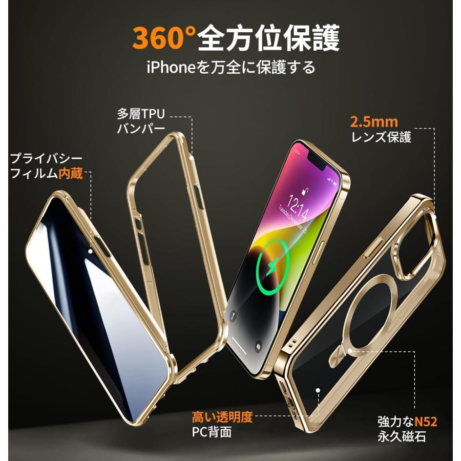WTAIYUN iPhone 14 用 ケース 全面保護 CDリング 縦横両対応