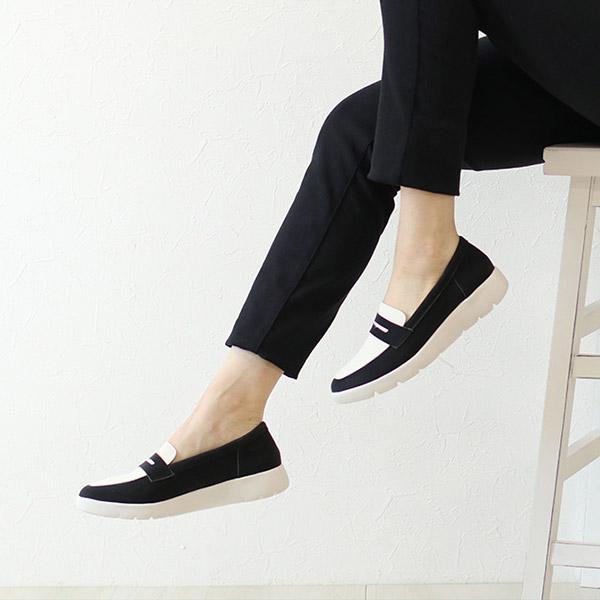 newmo(ニューモ) クラリーノ ストレッチ 厚底ローファー : newmo