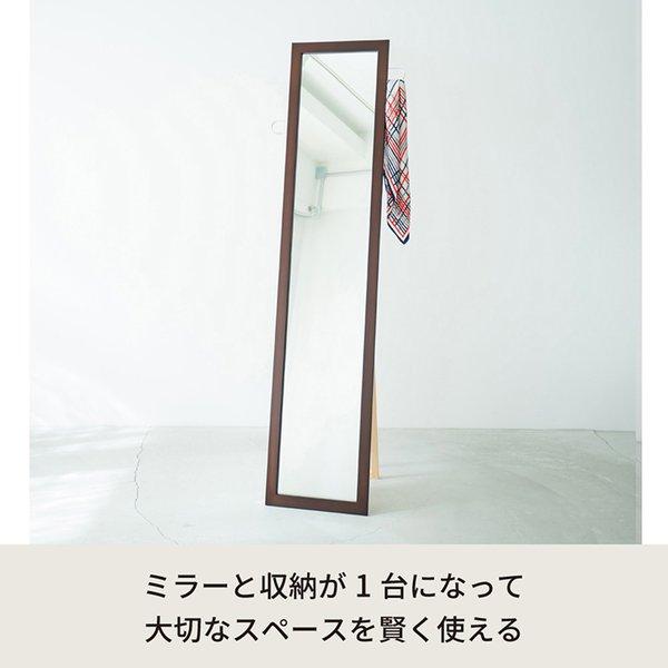 【TS】フック付きスタンドミラー(ブラウン/茶) 幅35cm 鏡/カガミ/姿見/全身鏡/木製/飛散防止加工/日本製/収納/ラック/ハンガー/北欧風/折りたたみ/SEN-021_3