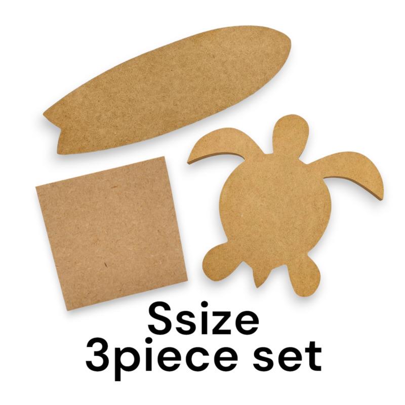 MDF アートボード Sサイズ 3種類セット(ホヌ・サーフボード・正方形