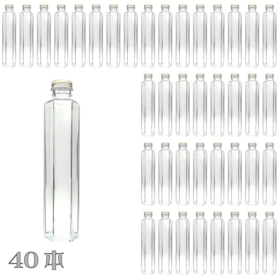 ガラス瓶 六角 200ml 40本セット 業務用 蓋付き ドレッシング ボトル