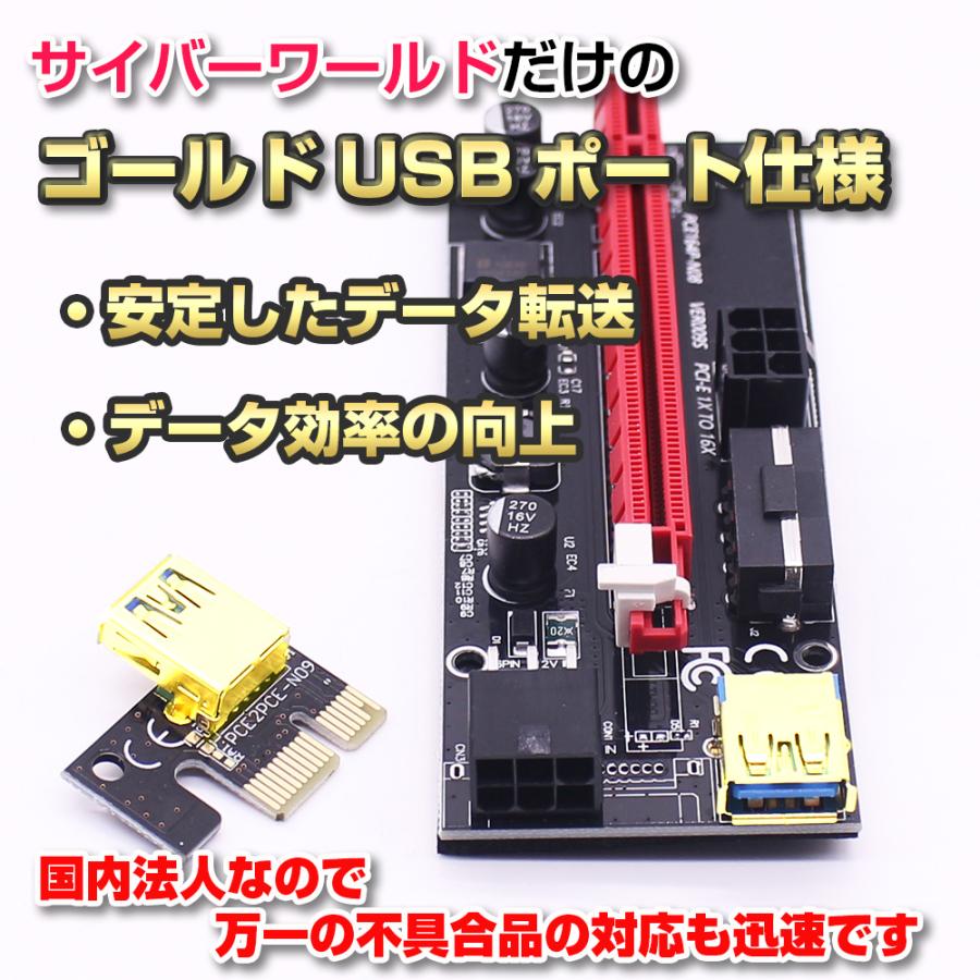 サイバーワールド ライザーカード 【Ver.009S】 USB3.0 PCI-E Express 1x-16x 拡張ライザーカードアダプター 【3個セット】｜cyberworld｜06