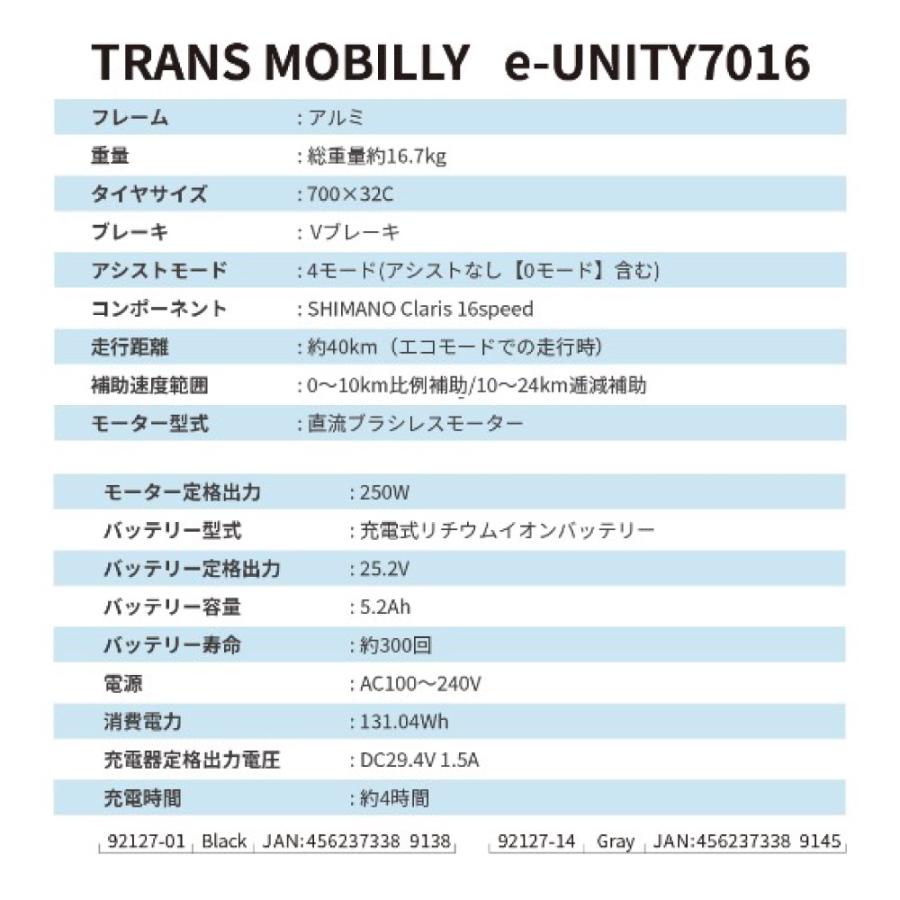 【５のつく日★3000円クーポン!】電動アシスト自転車 GIC ジック TRANS MOBILLY トランスモバイリー SPORTS E-BIKE E-UNITY7016 | TRANS MOBILLY | 16