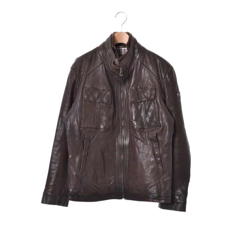 男性】HUGO BOSS ラムレザー ジャケット 48 ダークブラウン ヒューゴボス