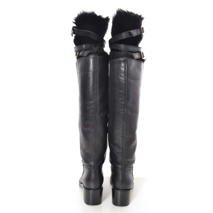GUCCI 美品 裏地ファー レザーロングブーツ 35 1/2 ブラック グッチ  
