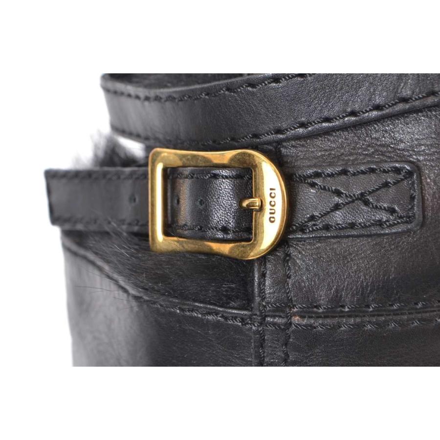 GUCCI 美品 裏地ファー レザーロングブーツ 35 1/2 ブラック グッチ  