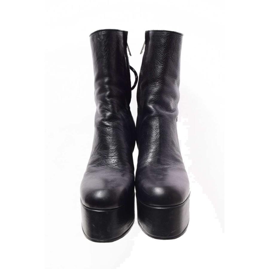 美品 CHRISTIAN DADA バックレースアップ レザーブーツ 24cm ブラック 