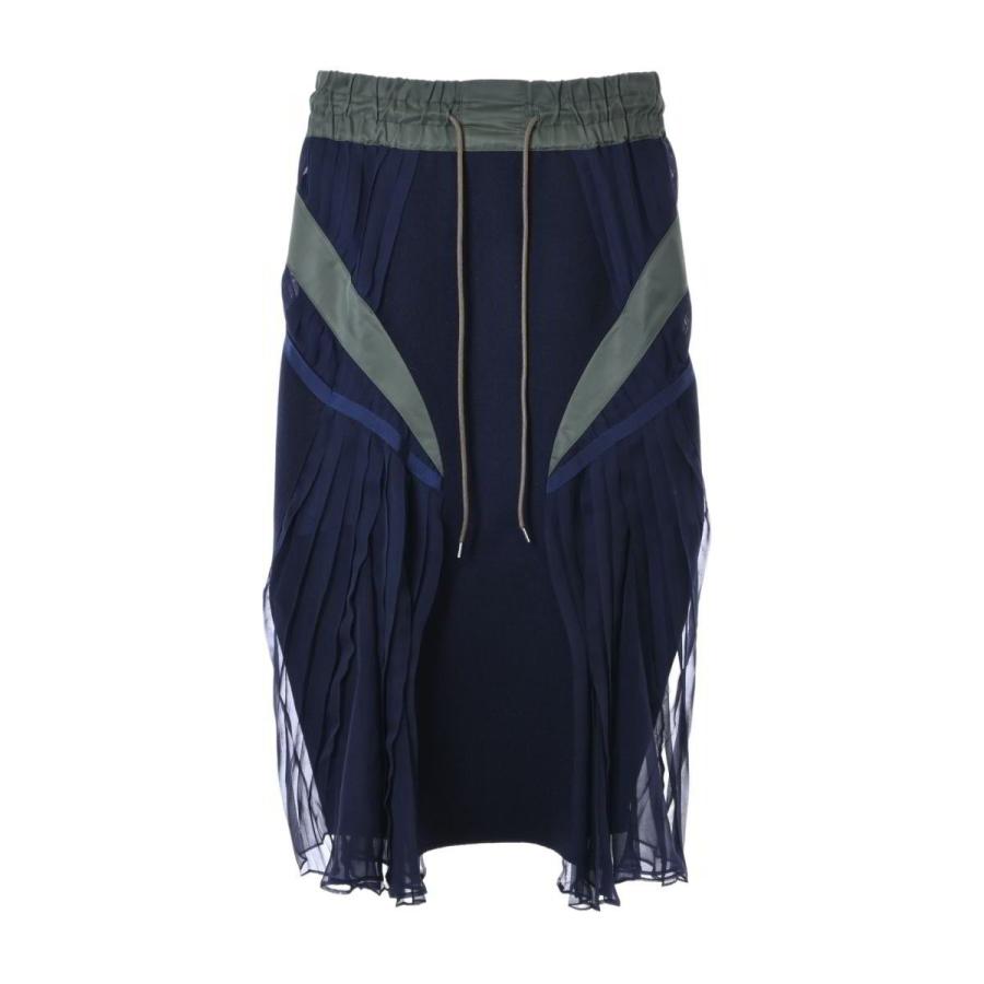 美品 Sacai ドッキング プリーツ スカート 1 ネイビー サカイ  