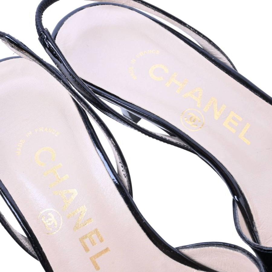 CHANEL バックストラップ エナメル サンダル 35 ブラック シャネル KL4CBQUA69｜cyclehearts｜10