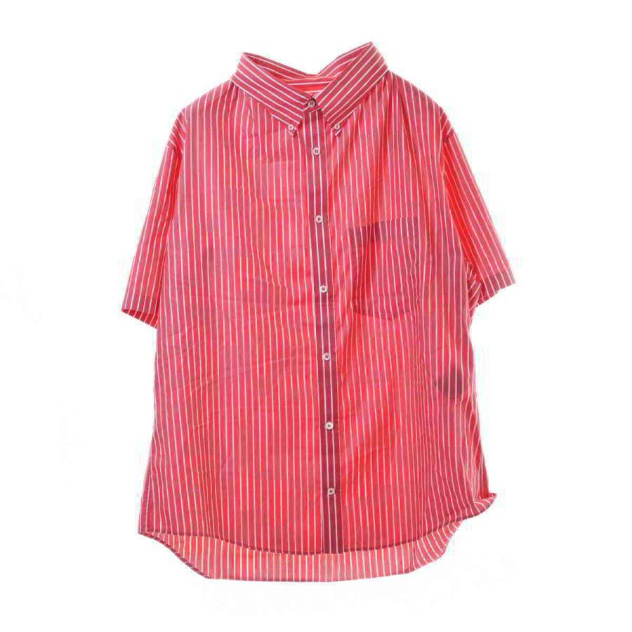 BALENCIAGA 美品 コットン ストライプ 半袖シャツ 39 レッド 