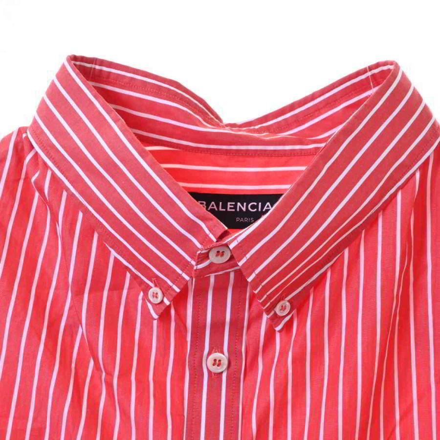 BALENCIAGA 美品 コットン ストライプ 半袖シャツ 39 レッド 