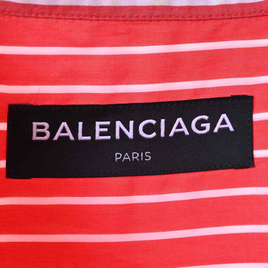 BALENCIAGA 美品 コットン ストライプ 半袖シャツ 39 レッド 