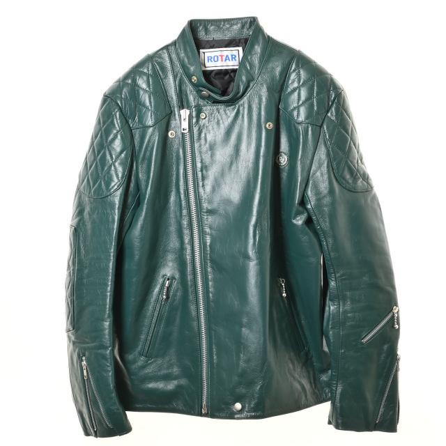 ROTAR 美品 カウレザー ダブル ライダースジャケット XL グリーン 