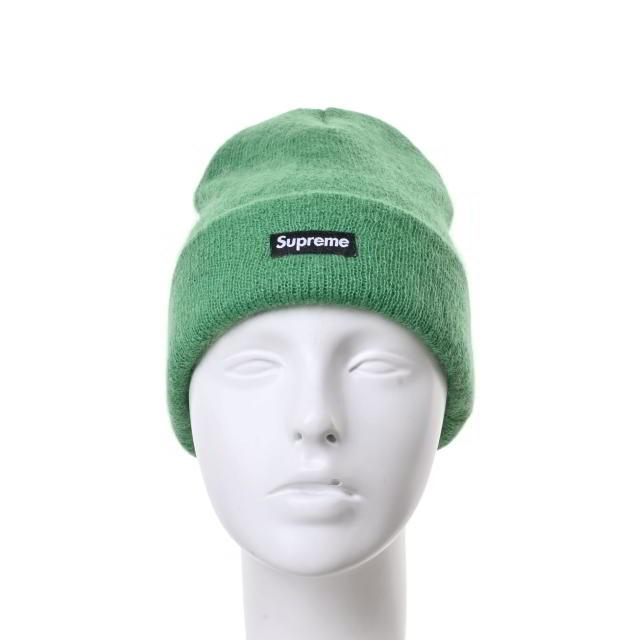 美品 Supreme ロゴ モヘア混 ビーニー ニット キャップ FREE グリーン 