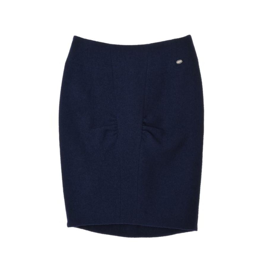 美品 CHANEL 08A ココマークバッチ ウール スカート 38 ダークネイビー  