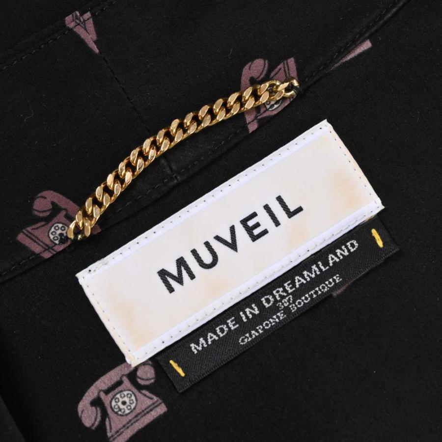 MUVEIL 電話柄 ベルト付き ロング ワンピース 36 ブラック ミュベール  