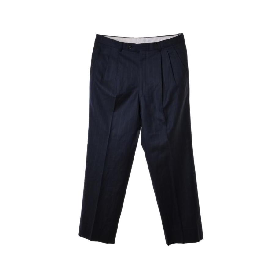 美品 Dunhill ストライプ ウール スラックス パンツ 170cm ネイビー 