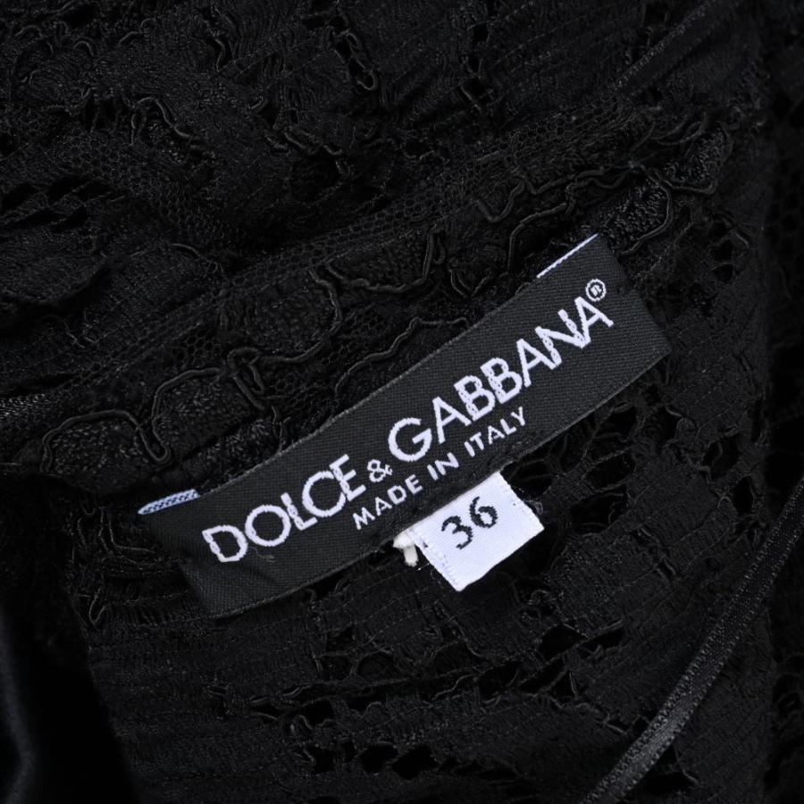 DOLCE&GABBANA 美品 レース切替 ドレスワンピース 36 ブラック 
