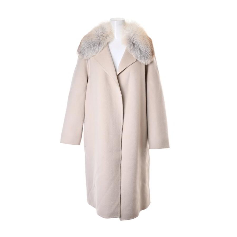 美品 YVES SALOMON リアルファー付き カシミヤ混 コート 34 グレージュ 