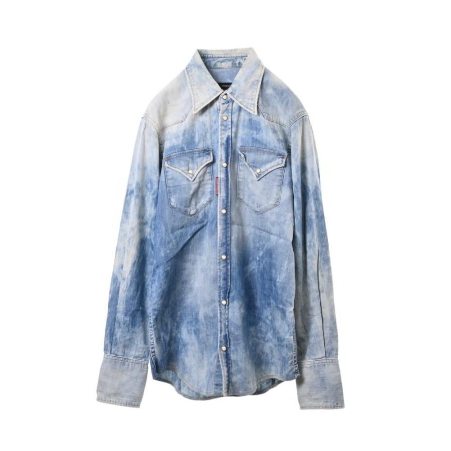 DSQUARED2 ブリーチ加工 デニム ウエスタンシャツ 42 ブルー ディー 