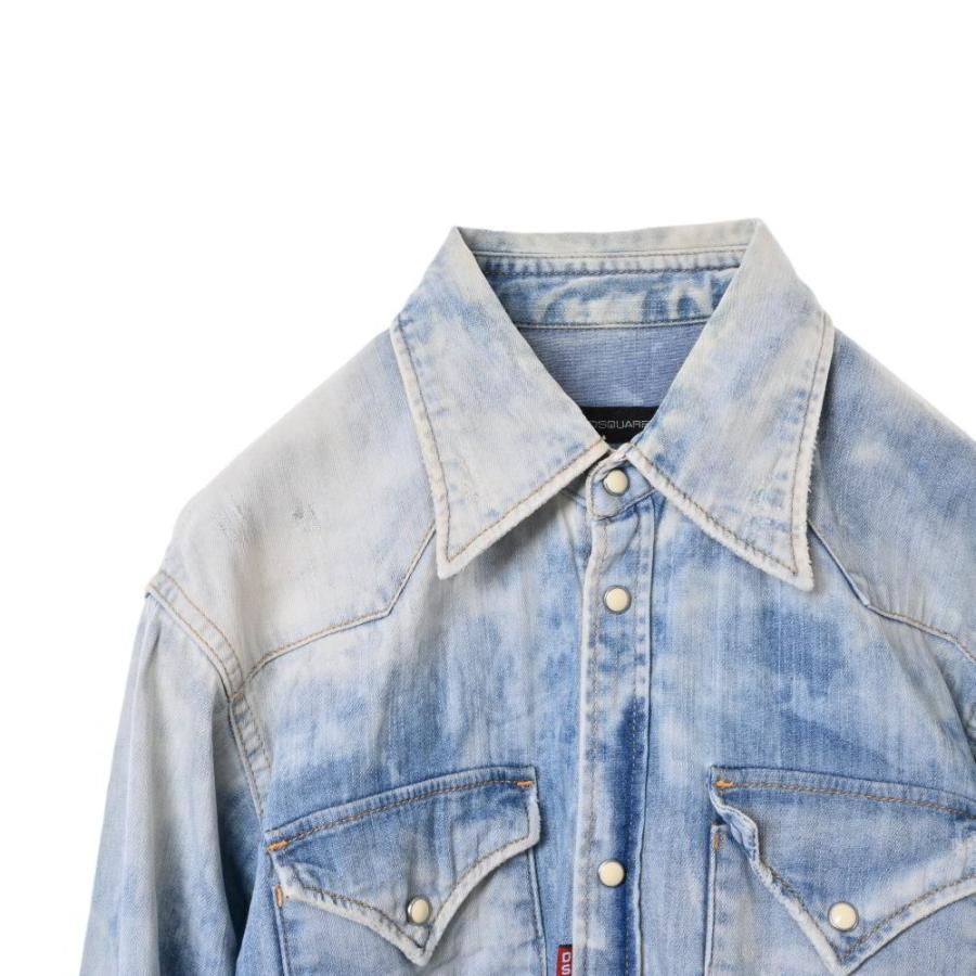 DSQUARED2 ブリーチ加工 デニム ウエスタンシャツ 42 ブルー ディー 