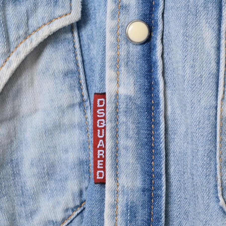 DSQUARED2 ブリーチ加工 デニム ウエスタンシャツ 42 ブルー ディー 