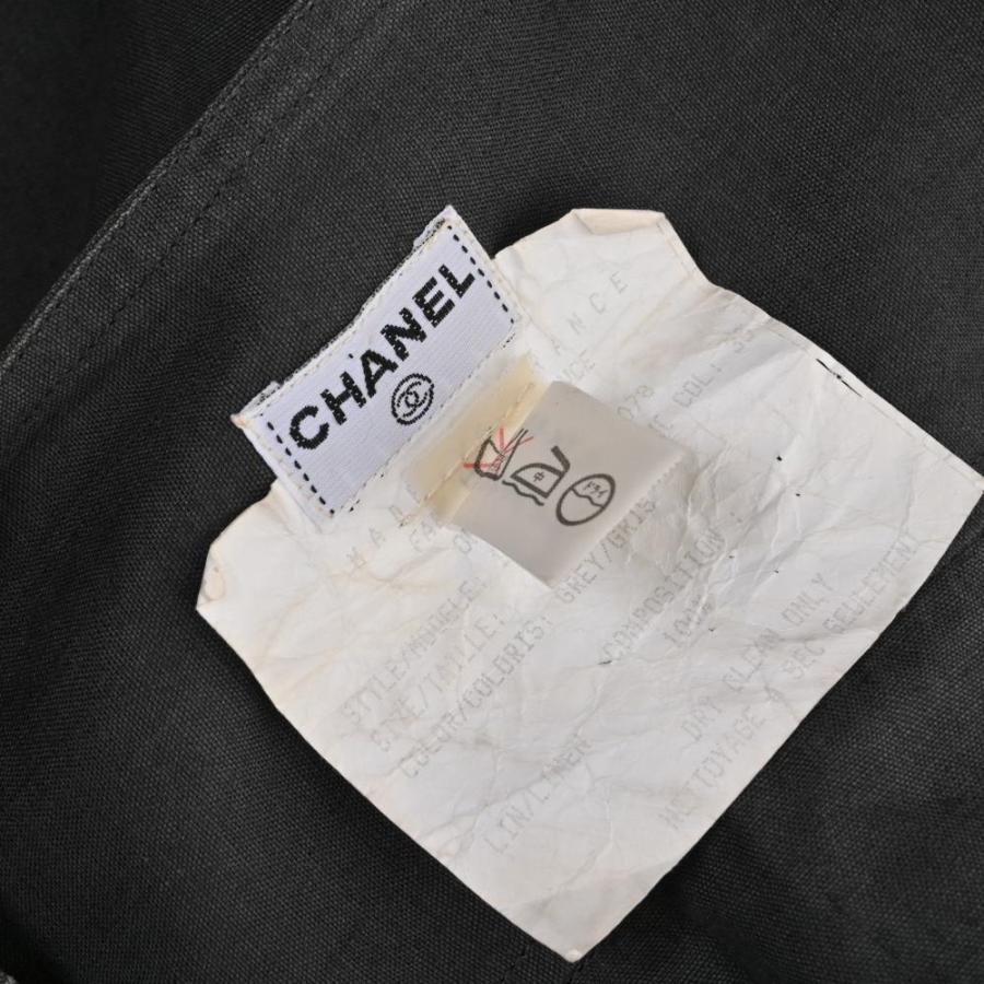 CHANEL フランス製 ヴィンテージ リネン ノーカラージャケット 