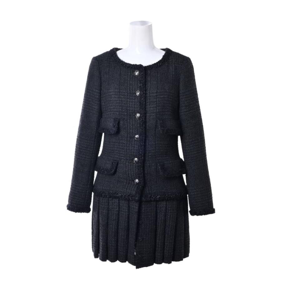 CHANEL 13K P47137 ツイード ロングジャケット コート 34 ブラック 