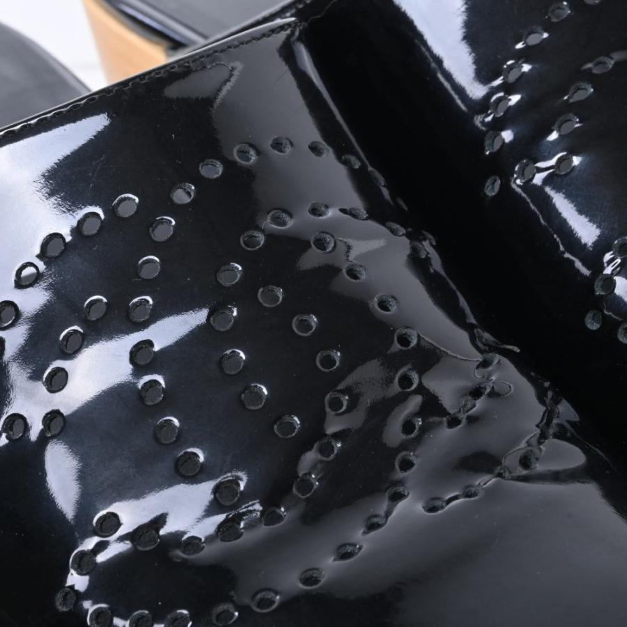 CHANEL ココマーク エナメル ウッドソール サンダル サボ 37 ブラック 