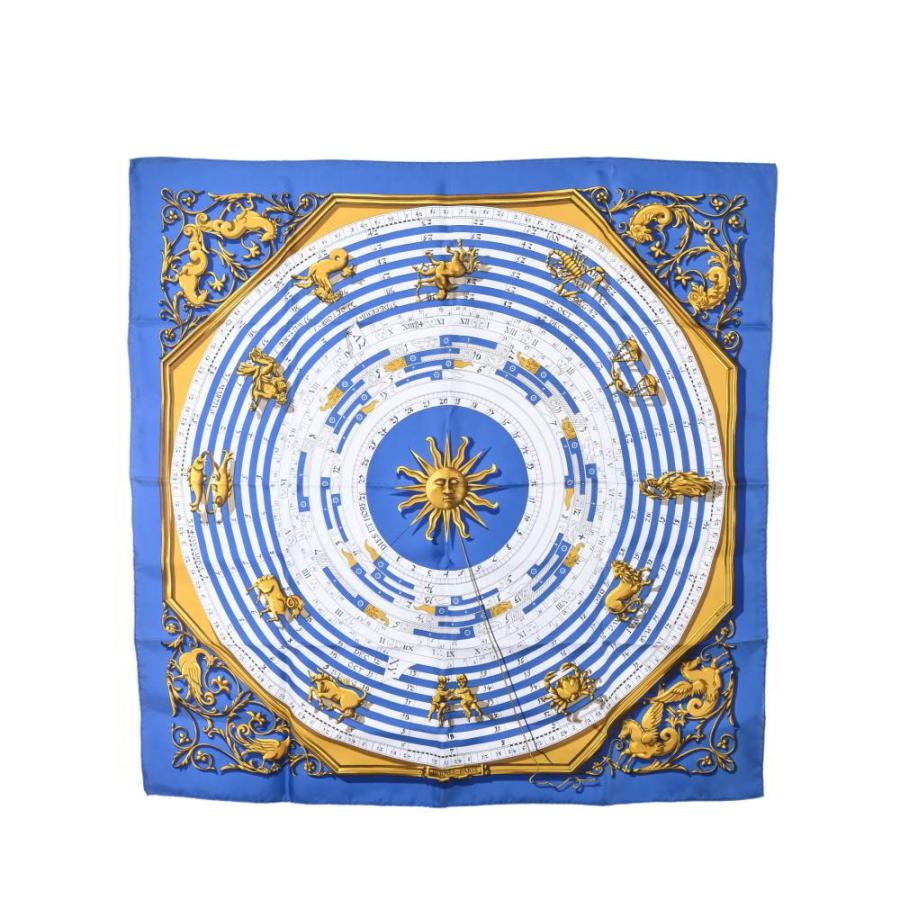 美品 HERMES DIES ET HORE 占星術 カレ90 スカーフ 90 ブルー エルメス 
