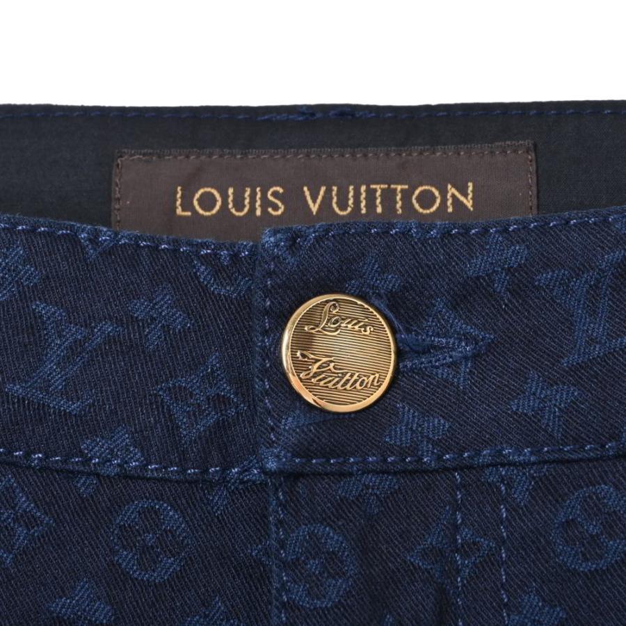 LOUIS VUITTON 美品 総モノグラム 裾レザー切替 デニムパンツ 36 